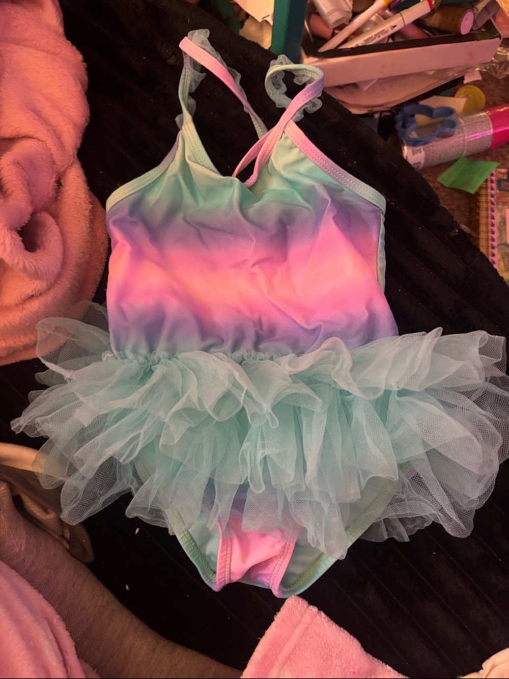 okie dokie Pastel Ombre Tutu Swimsuit - Mint & Pink